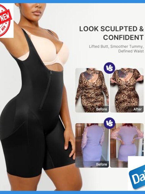 Large Tummy Control Butt Lifting Bodysuit Shapewear Open Bust - Picture 3 of 7